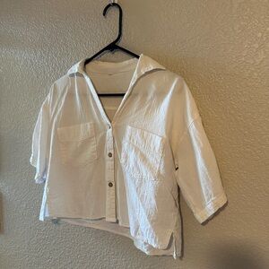 White Button-Up Cropped Shirt
